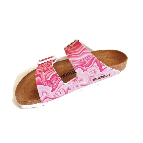 Birkenstock Arizona Birko-Flor Sandals Womens 6 Marble Twirl Fuchsia Tulip Pink - Picture 4 of 9